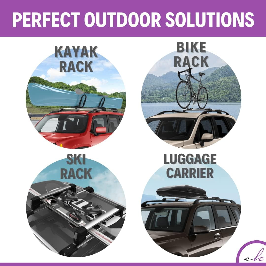 ERKUL Set of Roof Side Rails Rack + Cross Bars for Mitsubishi Outlander Sport ASX 2011-2024 | Complete Roof Rack System | Rooftop Luggage Carrier, Kayak, Canoe, Ski | Designed for Bare Roofs | Silver