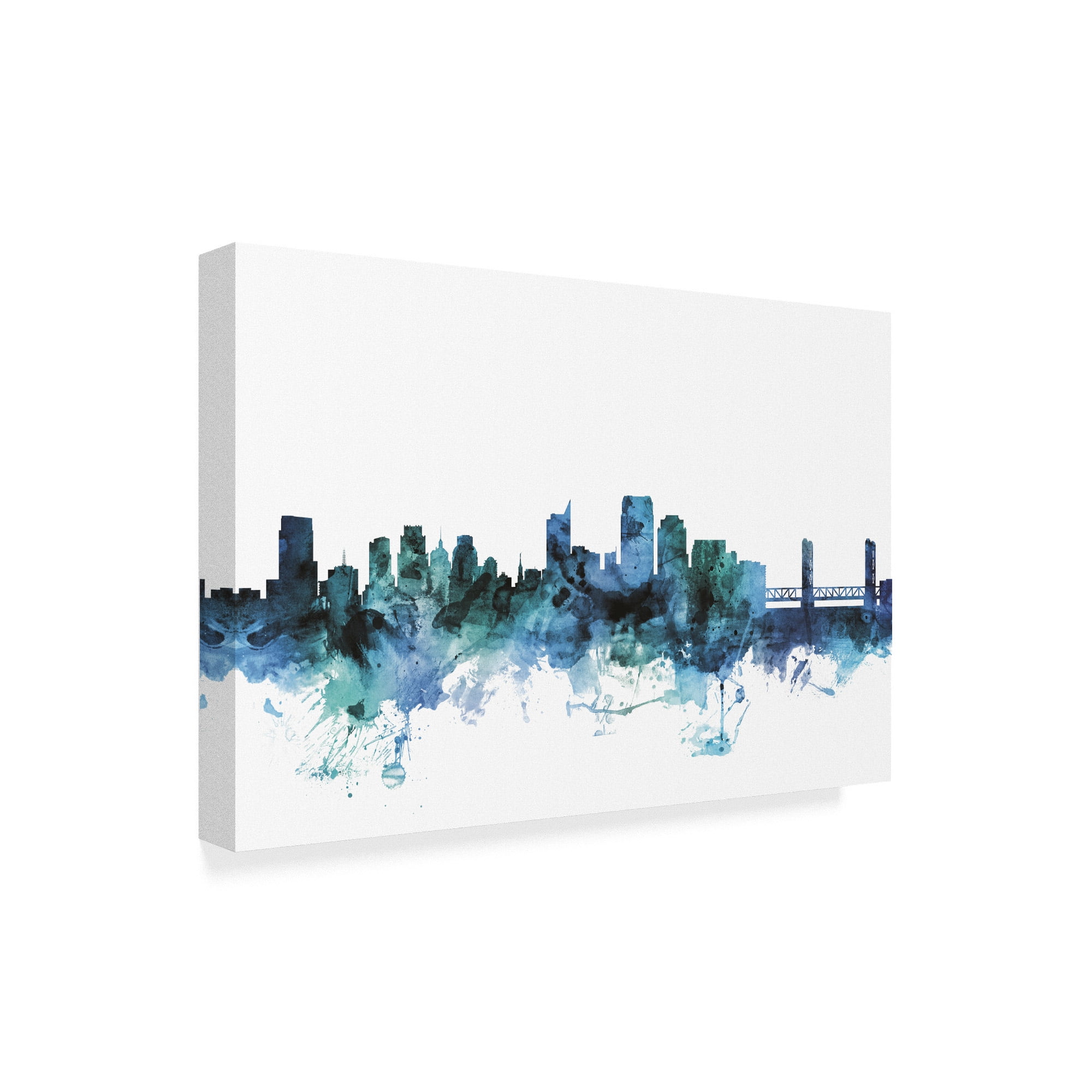 Trademark Fine Art 'Sacramento California Blue Teal Skyline' Canvas Art by Michael Tompsett