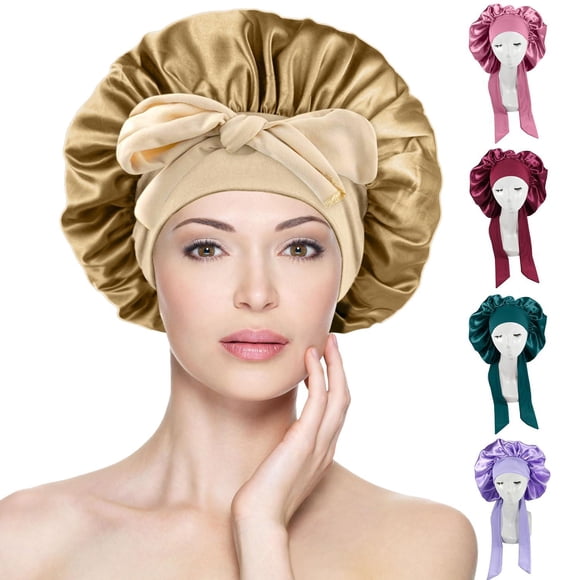 Gorro de Seda para Dormir, Para El Cabello Largo Bonnet Ajustable para Mujer,capó ajustable de satén