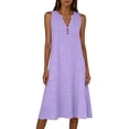 thumbnail image 5 of Women's Summer Sleeveless V Neck Midi Dress Eyelet Lace Trim Button Front Casual Dress with Pockets Purple XXL(XXL), 5 of 8
