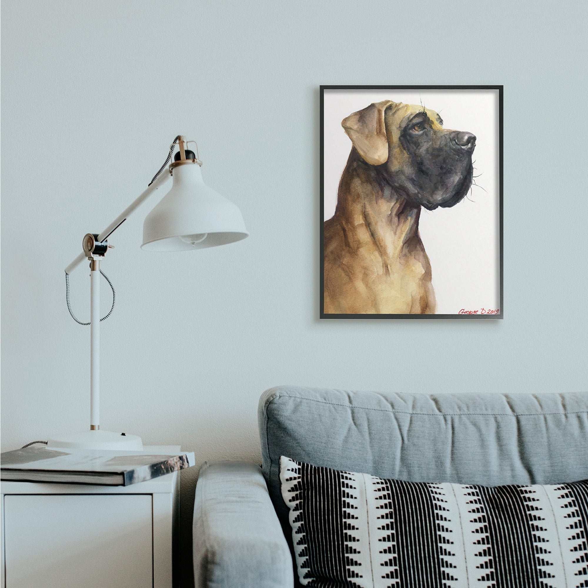 Stupell Industries Great Dane Pet Dog Portrait Strong Pose Animals & Insects Painting Black Framed Art Print Wall Art, 11 x 14