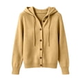 thumbnail image 4 of LEKODE V Neck Button Down Ribbed Knit Hooded Cardigan for Women Drawstring Long Sleeve Soft Loose Fit Spring Fall Layering Jacket with Side Pockets Khaki 4XL, 4 of 7