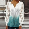 thumbnail image 2 of ZQGJB Women's Summer V Neck Lace Crochet Eyelet Tops Long Sleeve Casual Button Henley Shirts Relaxed Fitted Elegant Work Office Blouses Z01-Light Blue S, 2 of 6