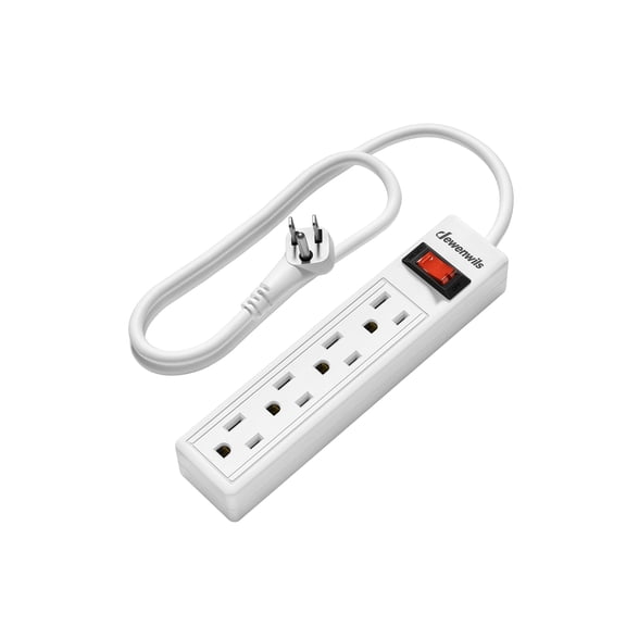 DEWENWILS 4 Outlets Power Strip, 2FT Short Cord with Flat Angled Plug, Portable Small Power Strip, 15A 125V 1875W, Wall Mount Design for Home Office Dorm, ETL Listed White, 1 Pack