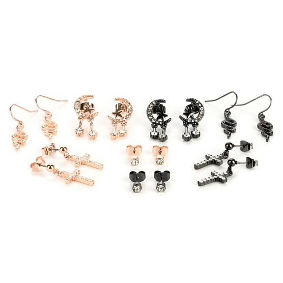 Claire's Gold and Black Unisex Stud and Drop Earrings Set, Adult, Post Back, 8 Pack, 39122