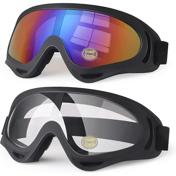 Motorcycle Goggles Kids,2 Pack Dirt Bike ATV Motocross Ski Goggles, Off Road Riding Racing Glasses for Child, Anti-UV Dust Airsoft Glasses for Men Women Youth Adult ( Black Frame/Color clear Lens )