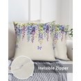 thumbnail image 3 of Waterproof Outdoor Throw Pillows with Inserts 18"x18", Purple Spring Floral Soft Decorative Pillowcases for Couch Bedroom, Butterfly Weeping Watercolor Botanical Pillow Covers for Sofa Living Room, 3 of 8