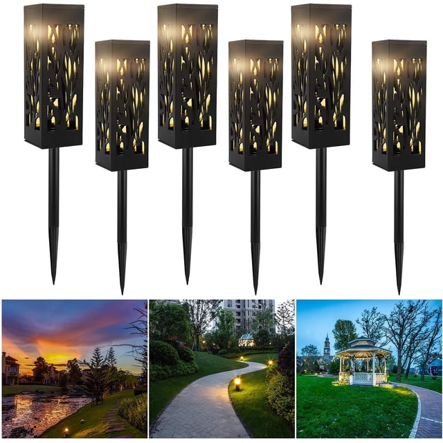 Luces LED de jardín alimentadas por energía solar, iluminación decorativa para exteriores, impermeables, sin cables, fácil instalación para jardín, patio, aceras, decoración de césped (6 piezas)
