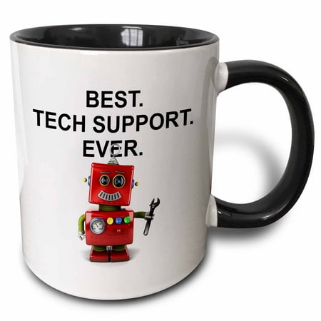 3dRose Best Tech Support Ever toy robot with wrench - Two Tone Black Mug, (Best New Tech Gadgets)