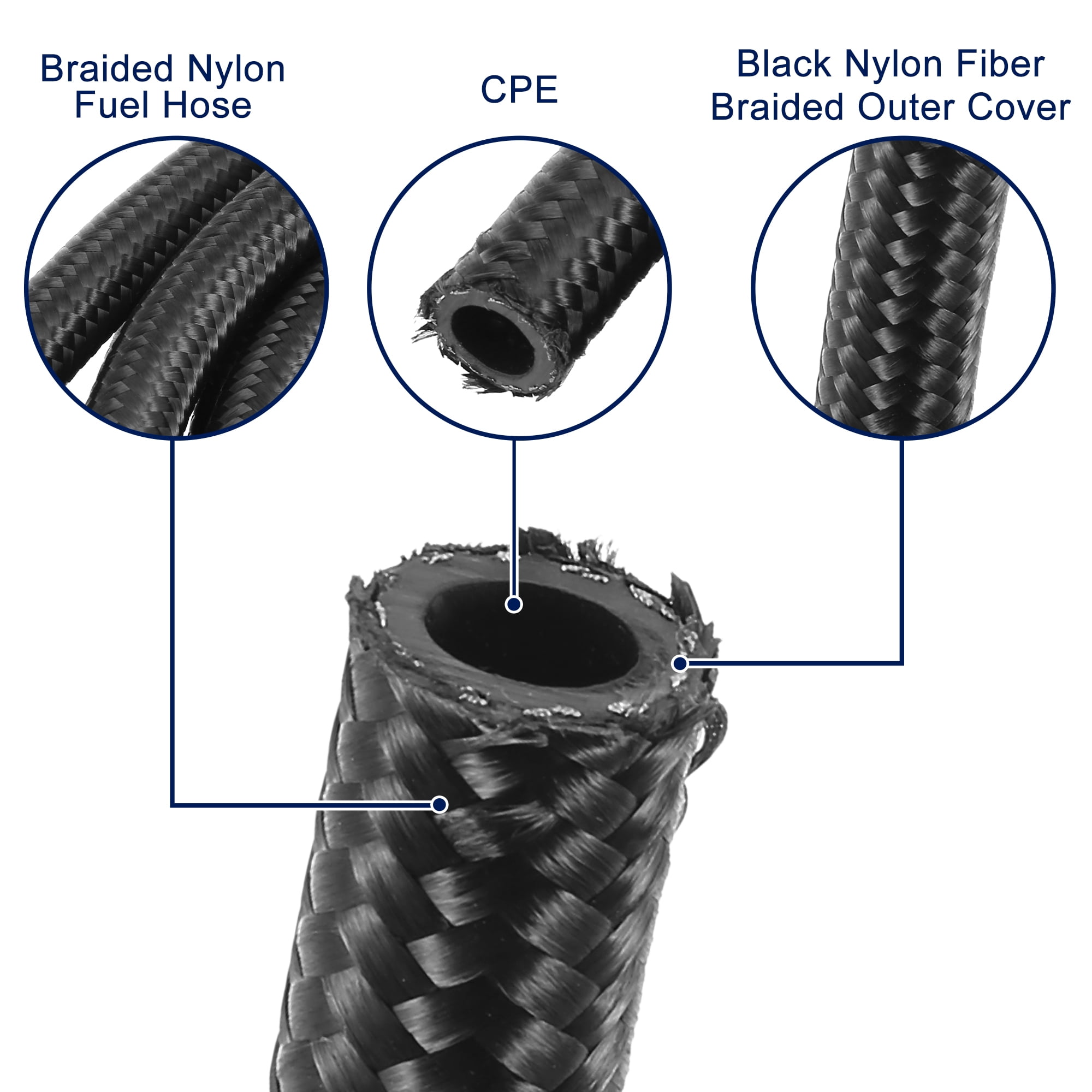 Auto Braided 10ft 1/4" Fuel Line with AN4 End Fitting for CPE Oil Gas Hose