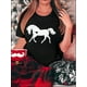 thumbnail image 1 of Women's Casual Horse Pattern T-Shirt with Heart Detail, Polyester Knit Fabric, All-Season Comfort, Round Neck, Animal Print, Medium Stretch - Fashionable Short Sleeve Top, 1 of 6