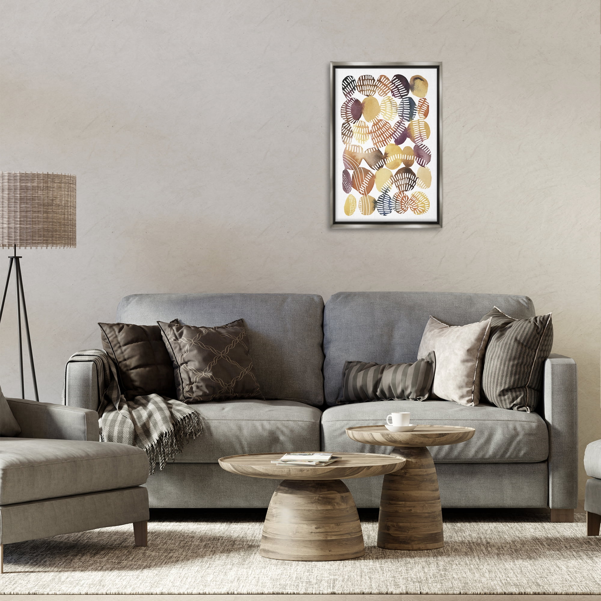 Stupell Industries Southwestern Patterned Pebbles Abstract Painting Gray Floater Framed Canvas Art Print Wall Art, 17 x 25