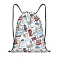 thumbnail image 1 of Xecao London Landmark2 Pattern Sports Drawstring Backpack - String Swim Gym Bag with Wet Proof Pocket for Women&Men-Small, 1 of 6