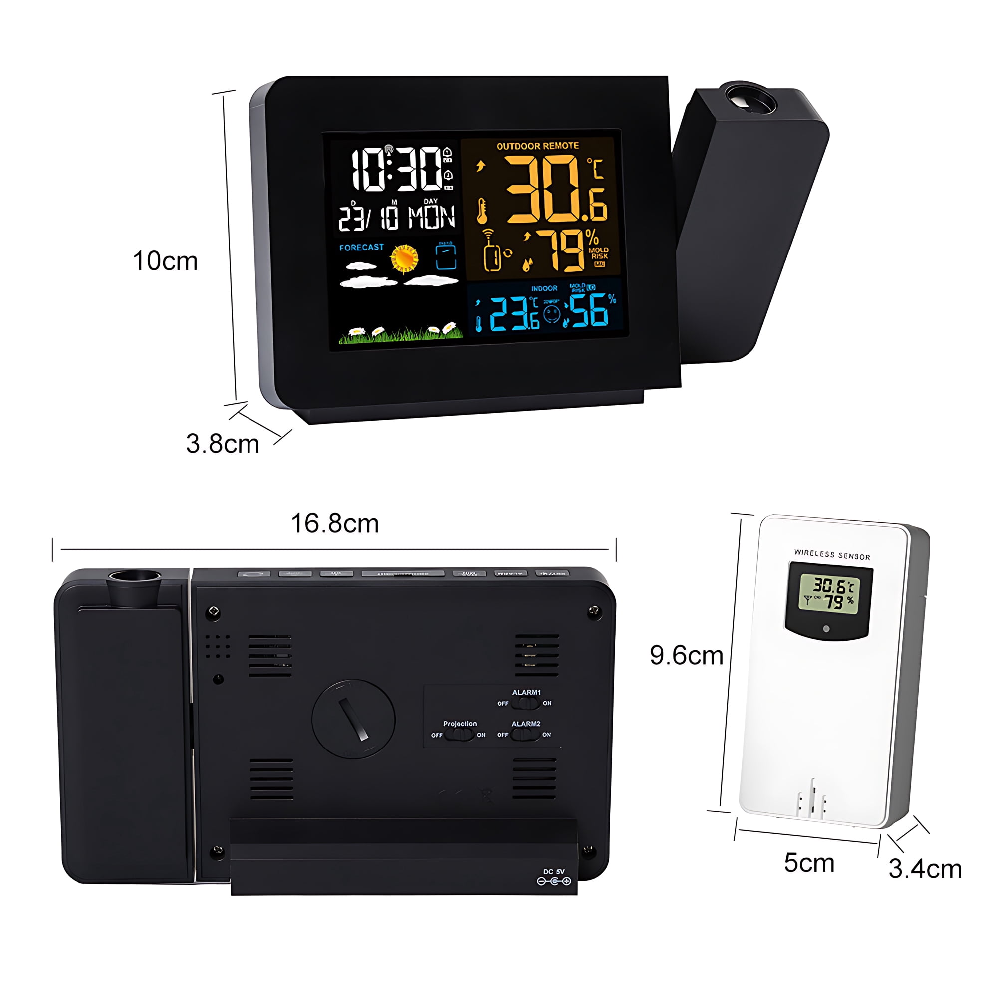 INSMART Weather Station for Home with 2 Outdoor Sensors, Wireless Indoor Outdoor Thermometer, Color Display Temperature Humidity Monitor, Weather Forecast, Alarm Clock, Projection & Backlight