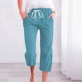 thumbnail image 2 of Women's Spring And Summer Solid Color Lace Up Pocket Loose Wide Legged Capris - Elastic, Suitable for Office, Parties, 2 of 4