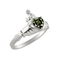 thumbnail image 5 of RYLOS Rings Sterling Silver Claddah Love, Loyalty & Friendship Ring Heart 6MM Gemstone & Diamond Claddagh Rings Green Sapphire Jewelry Size 10, 5 of 7