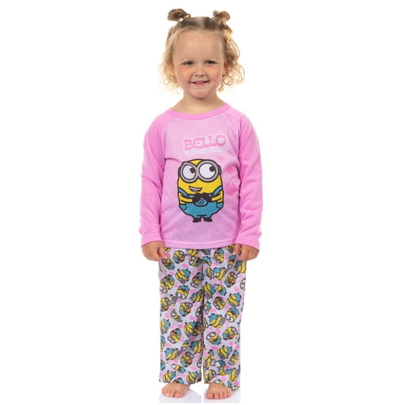 Despicable Me Minions Toddler Girls' Chibi Bello Raglan 2 Piece Pajama Set Long Sleeve and Pant Sleepwear Loungewear