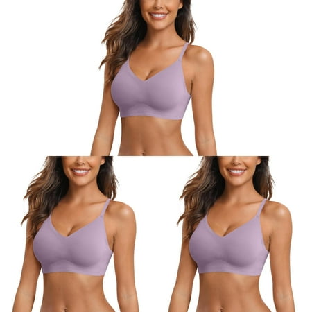 Side Buckle Women Bra Pack Lace Edge Without Steel Maternity Strapless Bra Ring Seamless Gathering Bulk Bras Adjustment Yoga SleepPurple (3Packs)