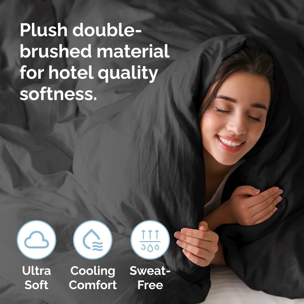 CGK Linens 3-Piece Premium Duvet Cover Set - King Size Soft Comforter Cover With Zipper & Matching Pillowcases, Black