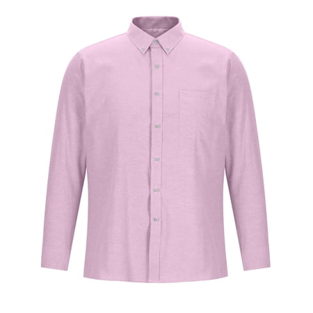 ZCFZJW Men s Long Sleeve Wrinkle Free Shirts Button Down Casual Solid Color Stretch Work Business Dress Shirt with Pockets Pink L