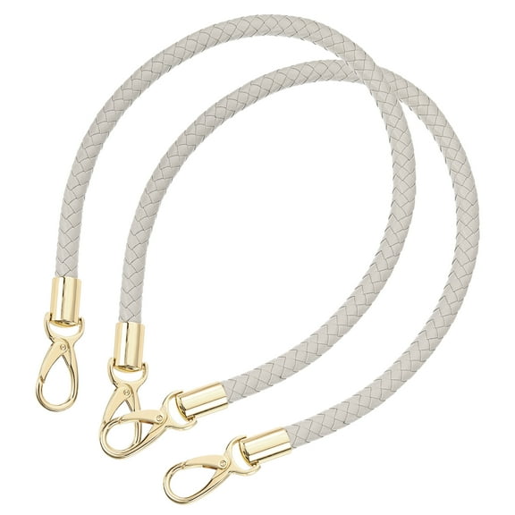 Uxcell Leather Purse Strap, 2Pack 60cm Short Leather PU Braided Purse Replacement Handle(Light Gray Strap Gold Clasp)