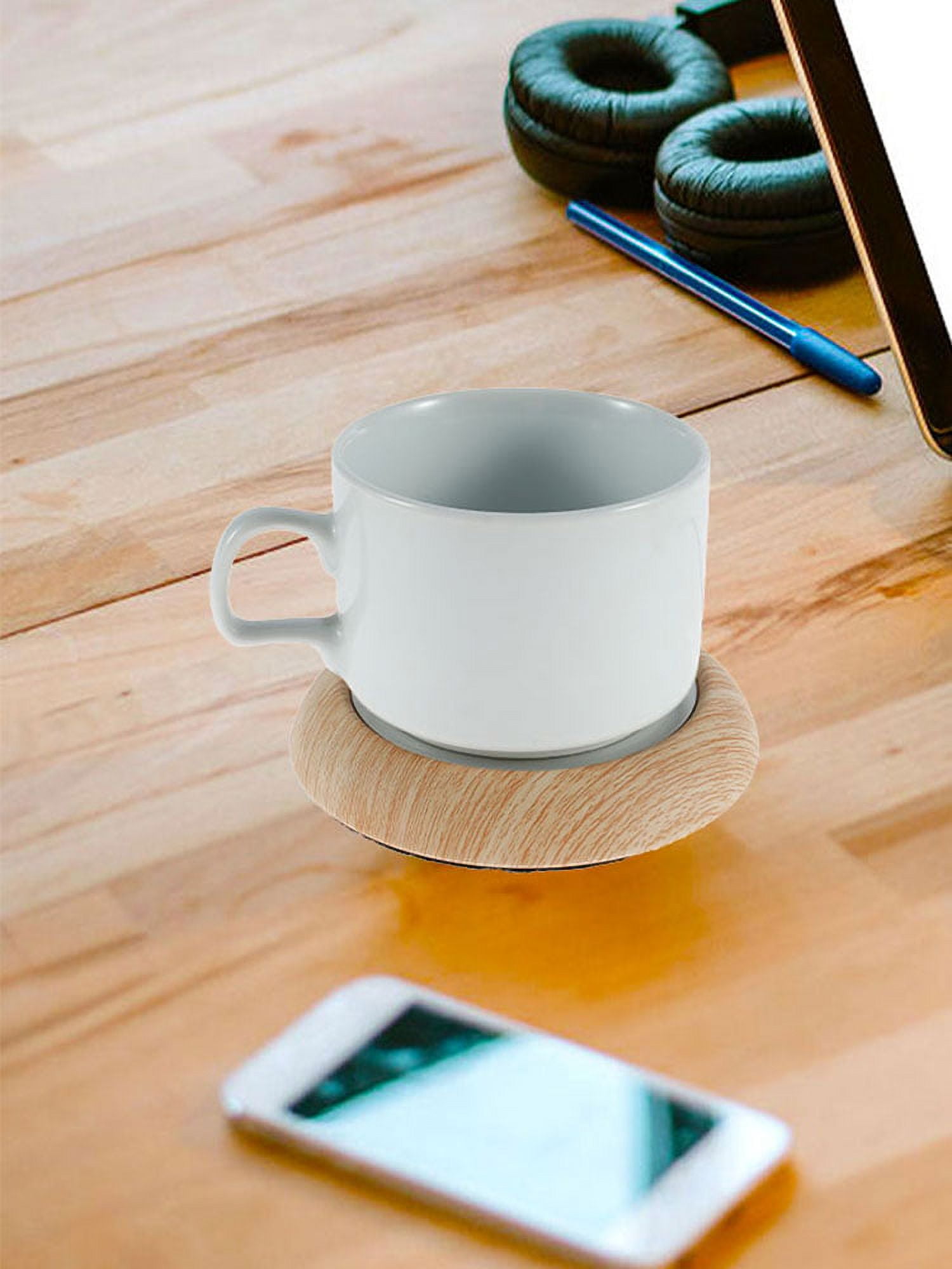 Gadgetvlot Original USB Wood Grain Cup Warmer Heat Beverage Mug Mat Keep Drink Warm Heater Mugs Coaster, Size: One size, Beige