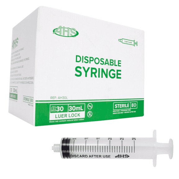 30mL Luer Lock Syringe (30 Pack), Sterile, Individually Wrapped, Syringes for Liquid, Scientific Labs, Feeding Syringes for Pets, Measurement, Medicine, Dispensing, & Oral, Clear