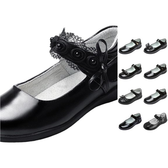 FINALGANG Kids Girls Adjustable Single Strap Plain Glossy Mary Jane Shoes Smooth Insole Low Flat Heel School Performance Formal Dress Shoes Versatile Shoes 6-7 Years