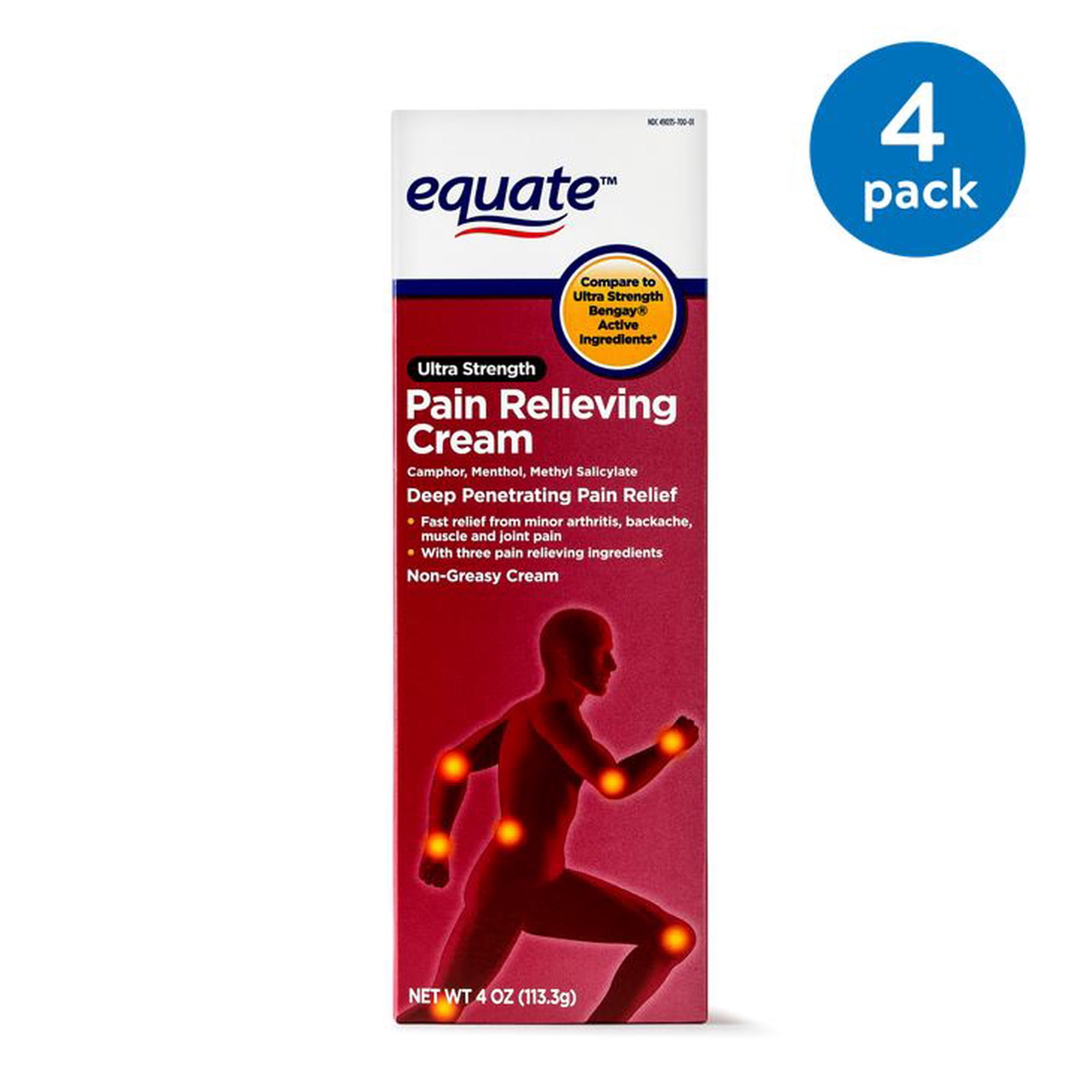 (4 pack) (4 Pack) Equate Ultra Strength Pain Relief Cream, 4 Oz
