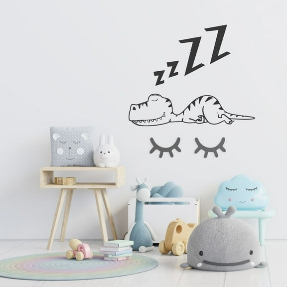 Zzz Cute Little Baby Dragon Sleeping Soundly Baby Dinosaur Sleeping Silhouette Vinyl Design Wall Sticker Art Decal Boy Girl Kid Room Bedroom Nursery Kinder Decor Stickers Decoration Size (10x8 inch)