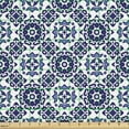 thumbnail image 2 of Ambesonne Mosaic Fabric by the Yard Upholstery, Rhombus Style Floral Tiles, 5 Yards, White and Indigo, 2 of 5