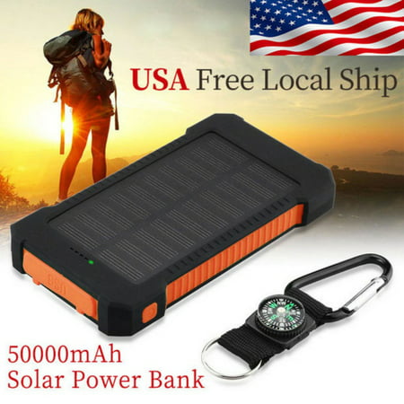 50000mAh Portable Solar Charger, Waterproof Dual USB External Battery Power Bank Shockproof Battery Panal Double USB Bank Backup Pack