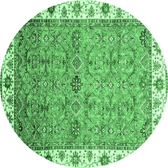 Ahgly Company Indoor Round Oriental Emerald Green Traditional Area Rugs, 8' Round