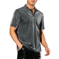 thumbnail image 4 of INSPIRE CHIC Glitter Polo Shirts for Men's Shiny Tops Short Sleeve Disco Metallic Polo S Silver, 4 of 5