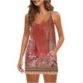 thumbnail image 1 of Robe d'Été Sans Manches pour Femmes Mini Robe Col en V Bretelles Spaghetti Robe Courte Athlétique avec Poches, 1 of 5