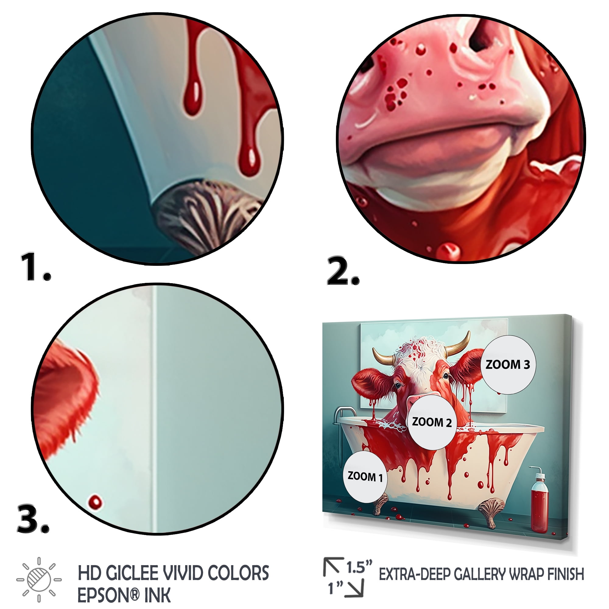 Designart Funny Red Cow In The Tub Canvas Wall Art