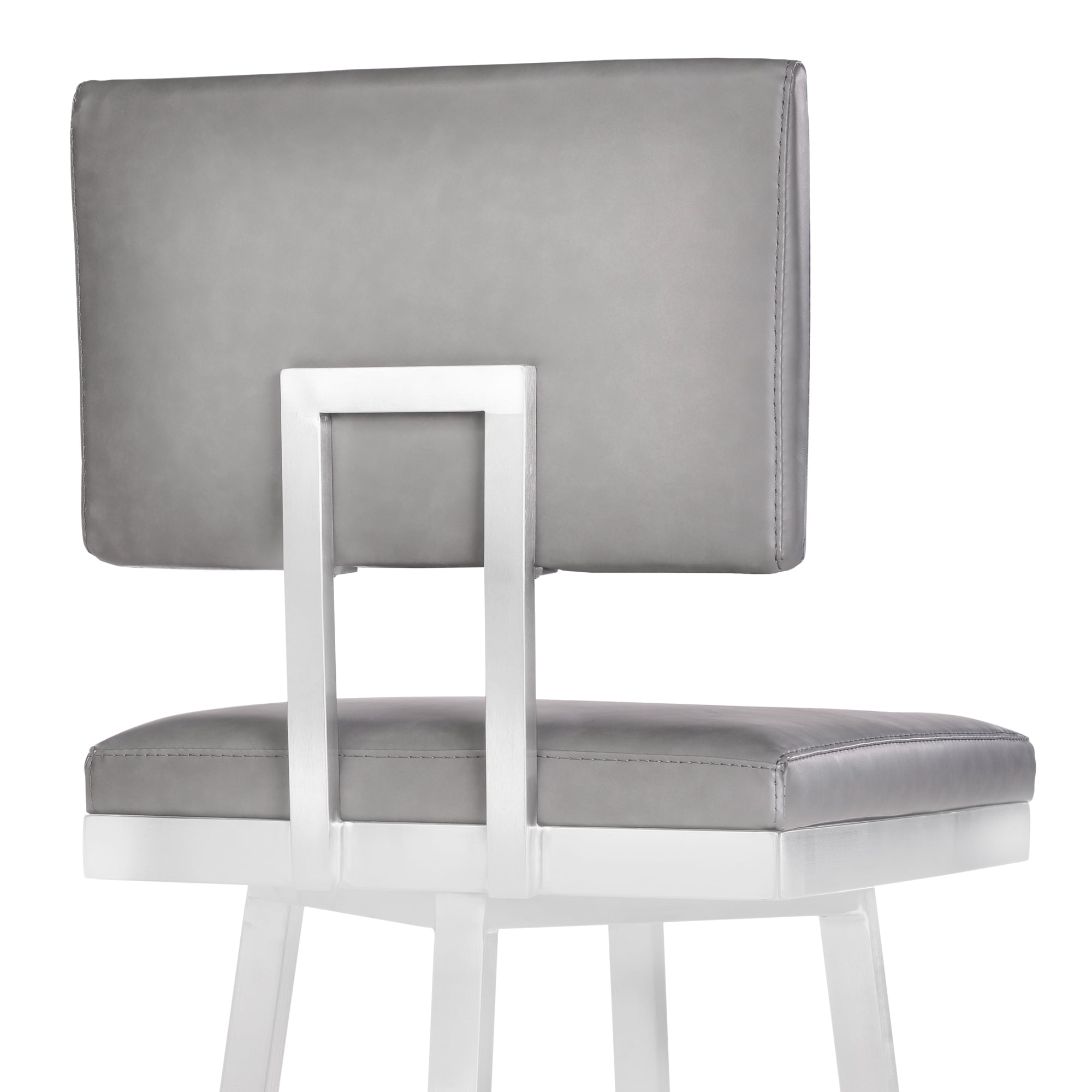 Armen Living Balboa 26” Counter Height Barstool in Brushed Stainless Steel/Vintage Grey Faux Leather