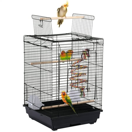 SMILE MART Open Top Small Parrot Bird Cage for Canary Parakeet Cockatiel Budgie, Black