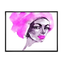 Designart 'Afro American Pink Woman Fashion Portrait' Modern Framed Canvas Wall Art Print