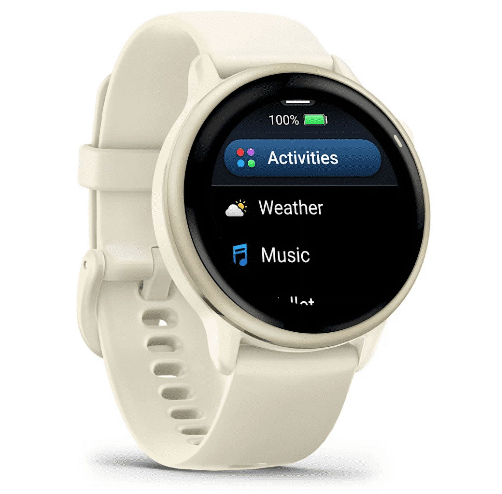Garmin Vivoactive 6 - Health & Wellness GPS Smartwatch, 1.2 in Bright AMOLED Display, Lunar Gold with Bone Band w/ Wearable4U Black EarBuds Bundle
