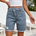 thumbnail image 4 of felwors Jean Shorts for Women High Waisted Raw Hem Mid Thigh Cut Off Stretchy Denim Shorts Casual Summer Jorts（Sky Blue， M）, 4 of 6