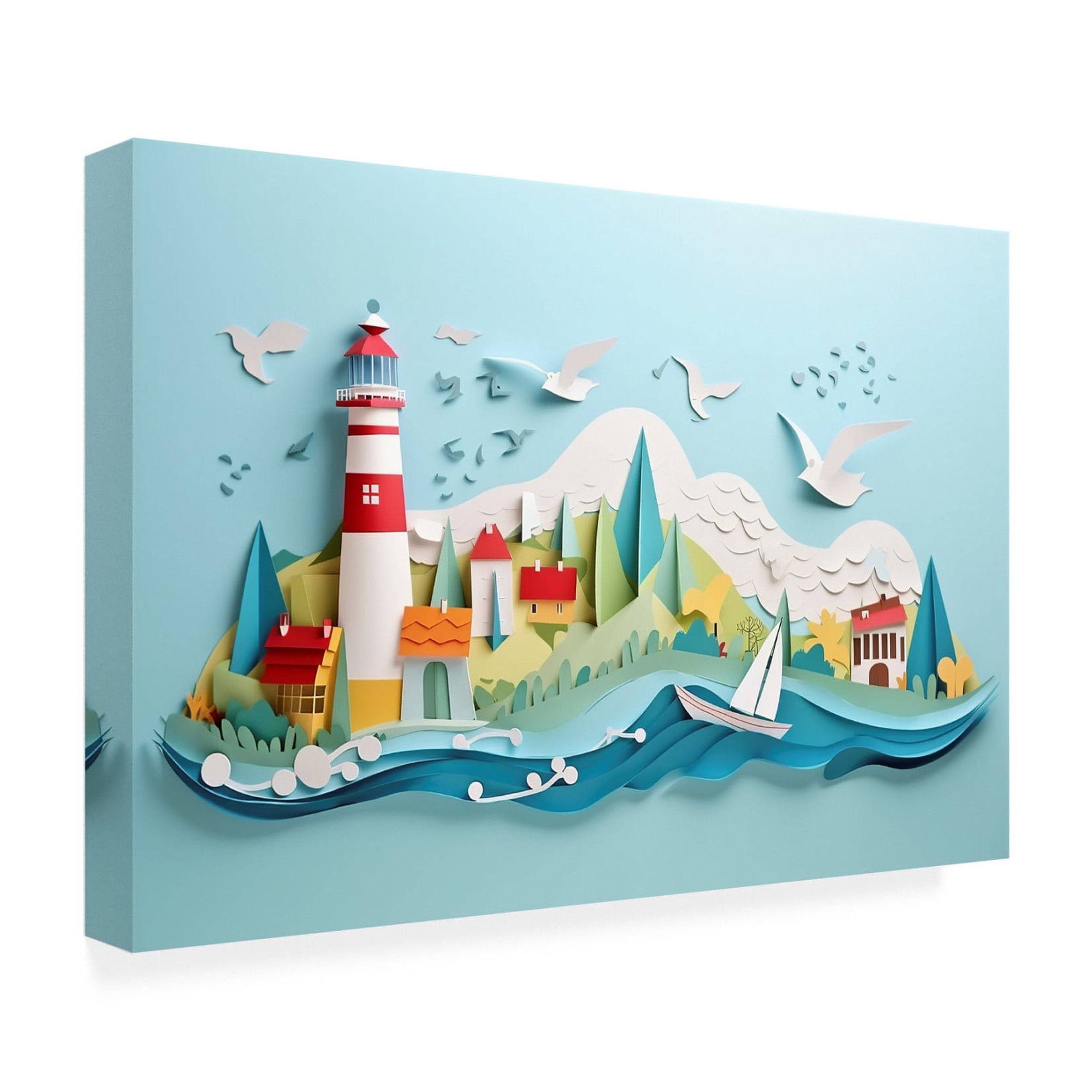 Canvas Wall Art - Ray Heere 'Paper Art Coastal Scene 9' Wall Art for Living Room, Bedroom, or Office Décor by Trademark Fine Art - 19 x 12 Inches