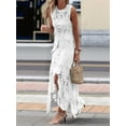 thumbnail image 5 of Women Two Pieces Skirt Sets Summer Cut Out Hi-Low Crochet Knit Long Dresses White XL, 5 of 7