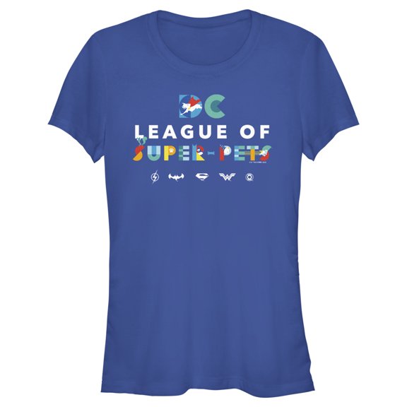 Junior's DC League of Super-Pets Colorful Title Graphic Tee Royal Blue Small