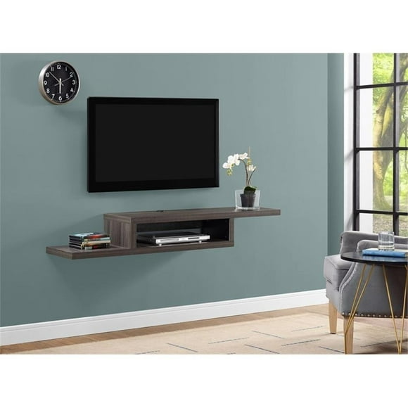 Asymmetrical Wall Mounted Wood TV Console Entertainment Center 60-inch Gray