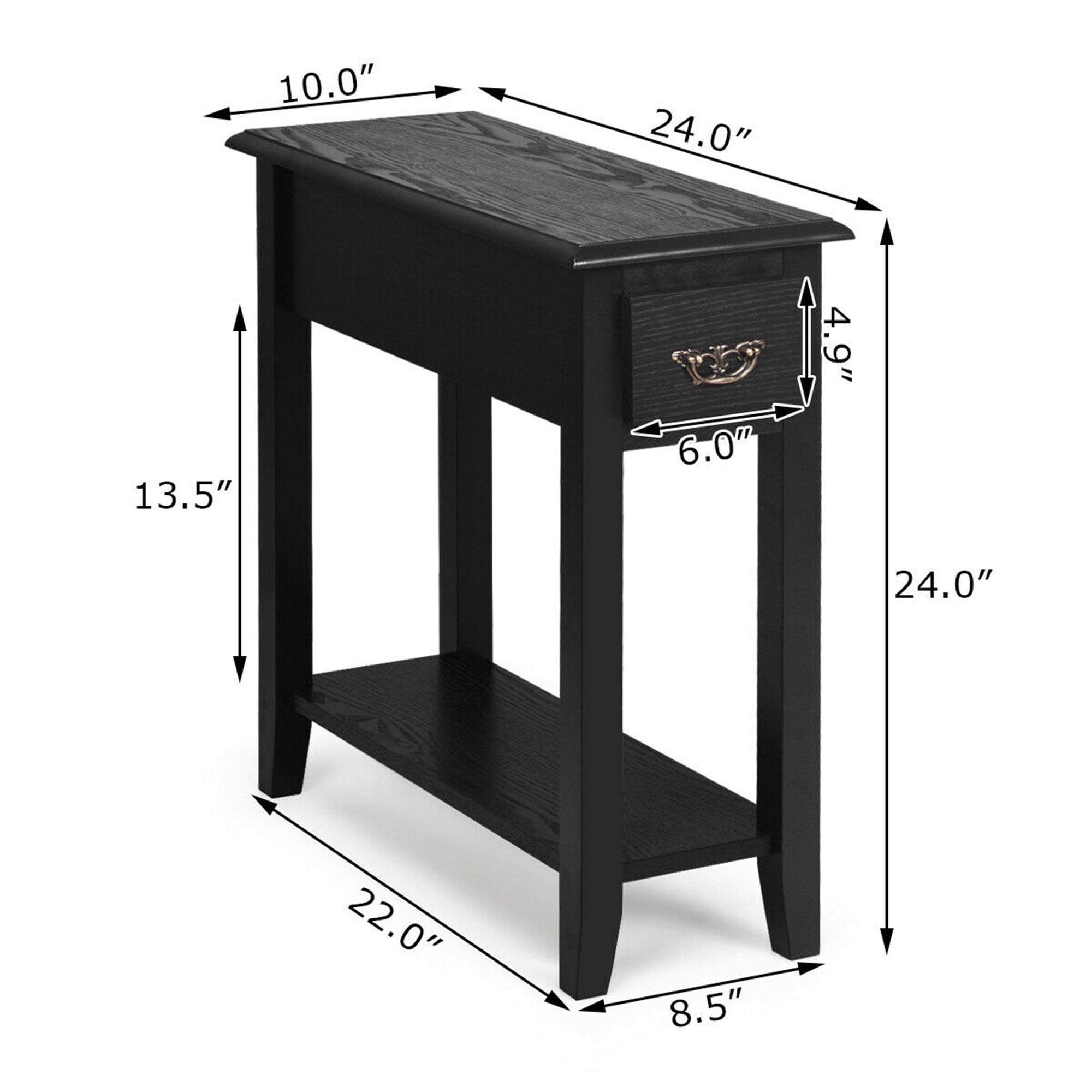 Gymax Set of 2 Nightstand 2-Tier Side Table End Bedside Sofa with Drawer & Shelf, Black