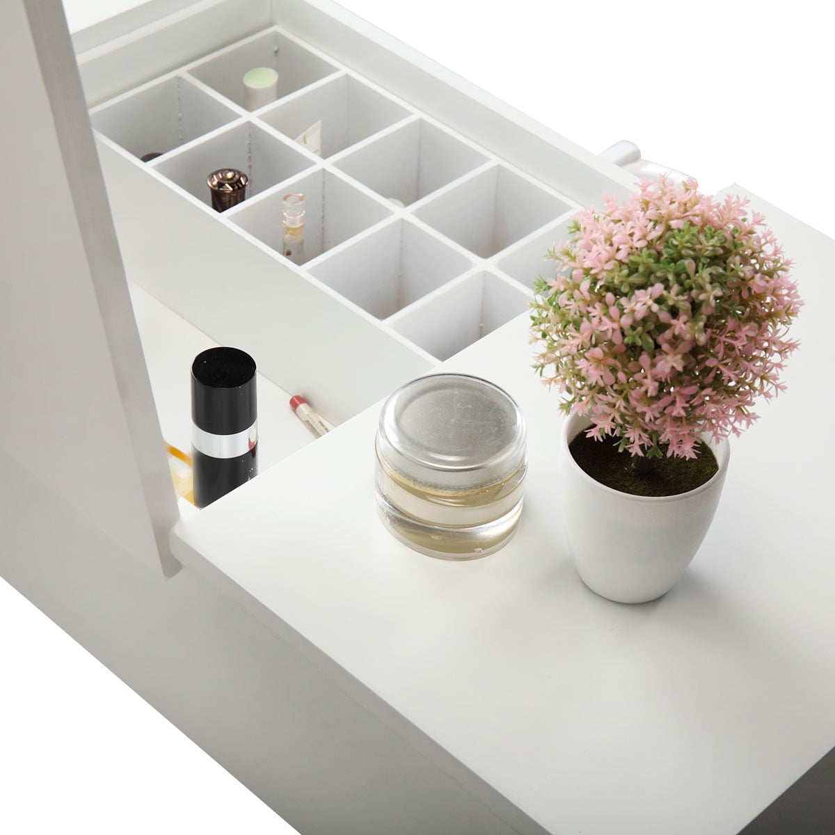 Kepooman Wooden Vanity Table Set, Makeup Dressing Desk with Flip-top Mirror & Drawers - White Kepooman Wooden Vanity Table Set, Makeup Dressing Desk with Flip-top Mirror & Drawers - White