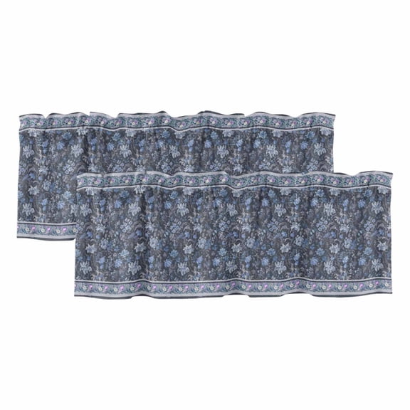 2 Pack Valances for Window, Navy Blue Floral Short Curtains for Kitchen Bedroom Living Room, Ethnic Tribe Abstract Art Flowers Rod Pocket Small Window Treatment Valance Drapes 42 x 12 Inch