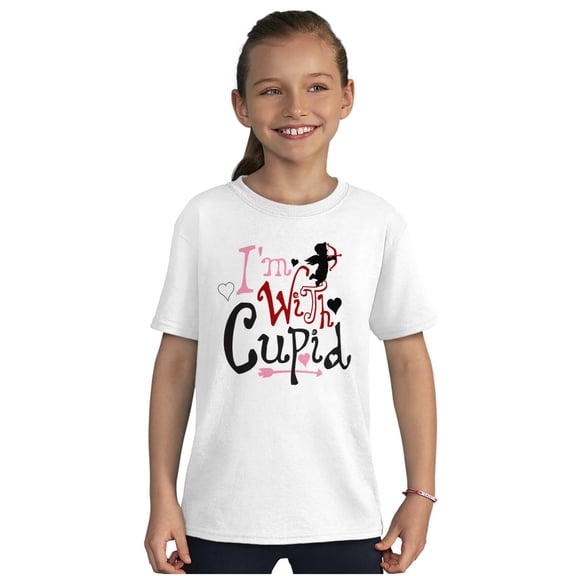 Valentine's Day I'm With Cupid Girls Kids T Shirt Tees Teen Brisco Brands S