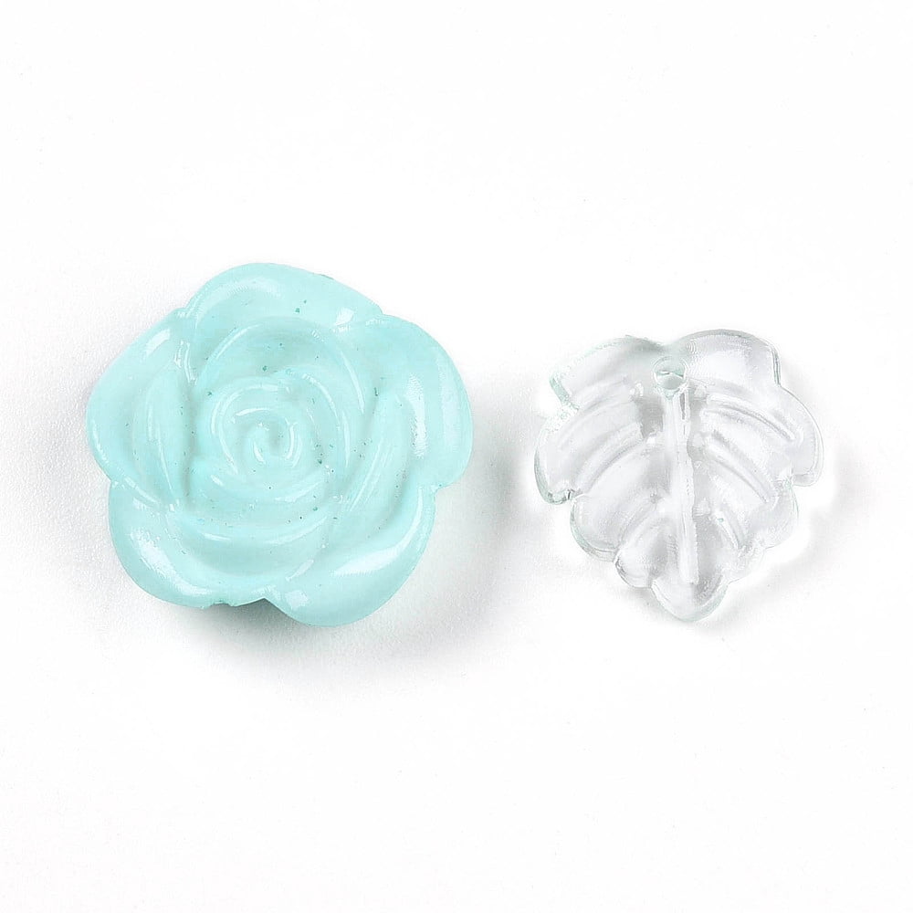 Transparent & Opaque Acrylic Beads Mixed Shapes Pale Turquoise 7.5~24.5x7.5~32.7x2.5~12.5mm Hole: 0.5~3mm